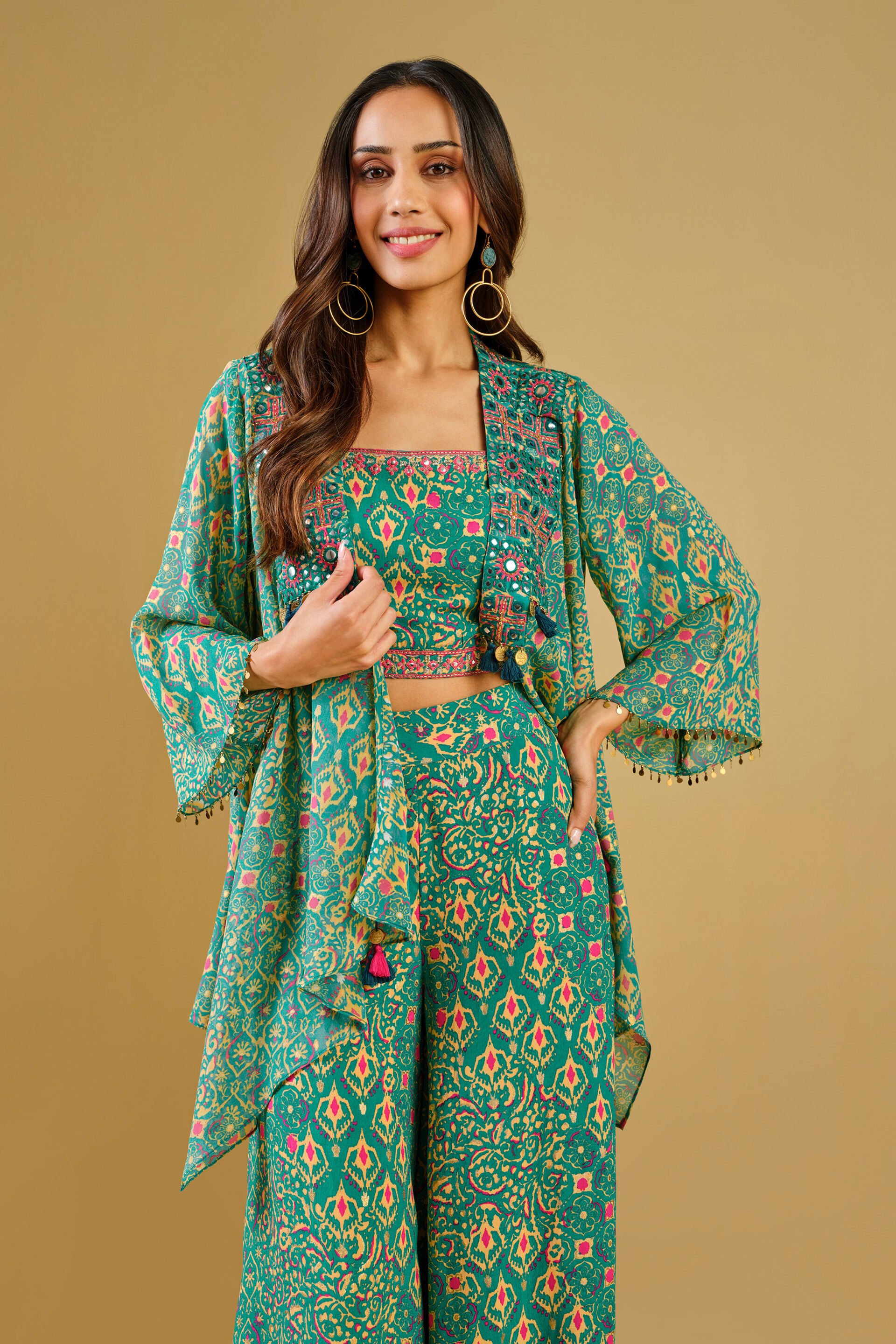 Teal Festive Crop Top Co-ord, Teal, image 16